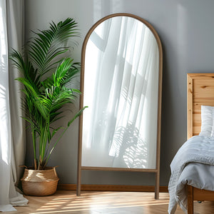HomeRoots Black Wood Arch Freestanding Mirror - Elegant Ornate Framed Accent for Bedrooms, Living Rooms, Offices 708733