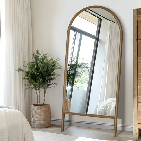 HomeRoots Black Wood Arch Freestanding Mirror - Elegant Ornate Framed Accent for Bedrooms, Living Rooms, Offices 708733