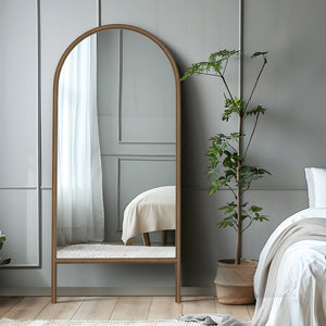 HomeRoots Black Wood Arch Freestanding Mirror - Elegant Ornate Framed Accent for Bedrooms, Living Rooms, Offices 708733