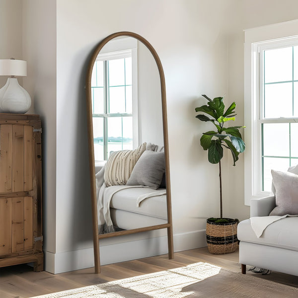 HomeRoots Black Wood Arch Freestanding Mirror - Elegant Ornate Framed Accent for Bedrooms, Living Rooms, Offices 708733