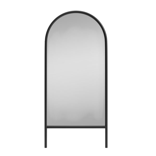 HomeRoots Black Arched Freestanding Accent Mirror with Ornate Frame - Elevate Your Space with Style and Charm 708734