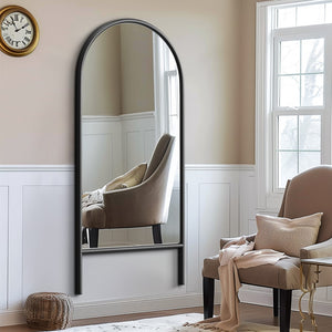 HomeRoots Black Arched Freestanding Accent Mirror with Ornate Frame - Elevate Your Space with Style and Charm 708734