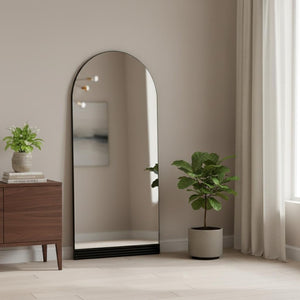 HomeRoots 63" Black Wood Leaning Mirror - Stylish Full-Length Design for Bedrooms & Entryways, Modern Chic Look 708735