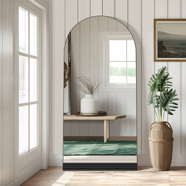 HomeRoots 63" Black Wood Leaning Mirror - Stylish Full-Length Design for Bedrooms & Entryways, Modern Chic Look 708735