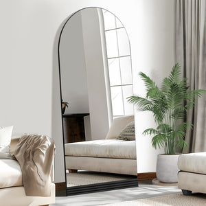 HomeRoots 63" Black Wood Leaning Mirror - Stylish Full-Length Design for Bedrooms & Entryways, Modern Chic Look 708735