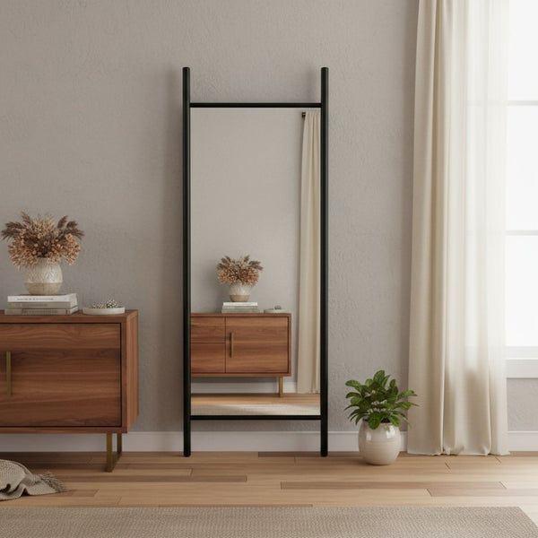 HomeRoots Brown Wood Arch Freestanding Accent Mirror – Elegant Full-Length Design with Ornate Detailing 708736
