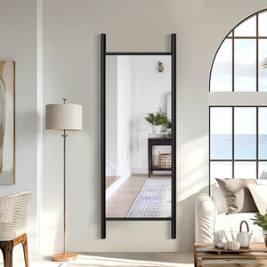 HomeRoots Brown Wood Arch Freestanding Accent Mirror – Elegant Full-Length Design with Ornate Detailing 708736