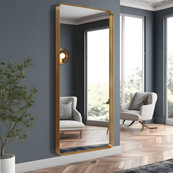 HomeRoots Black Aluminum Arch Accent Mirror - Elegant Freestanding Design for Bedrooms & Living Spaces 708738