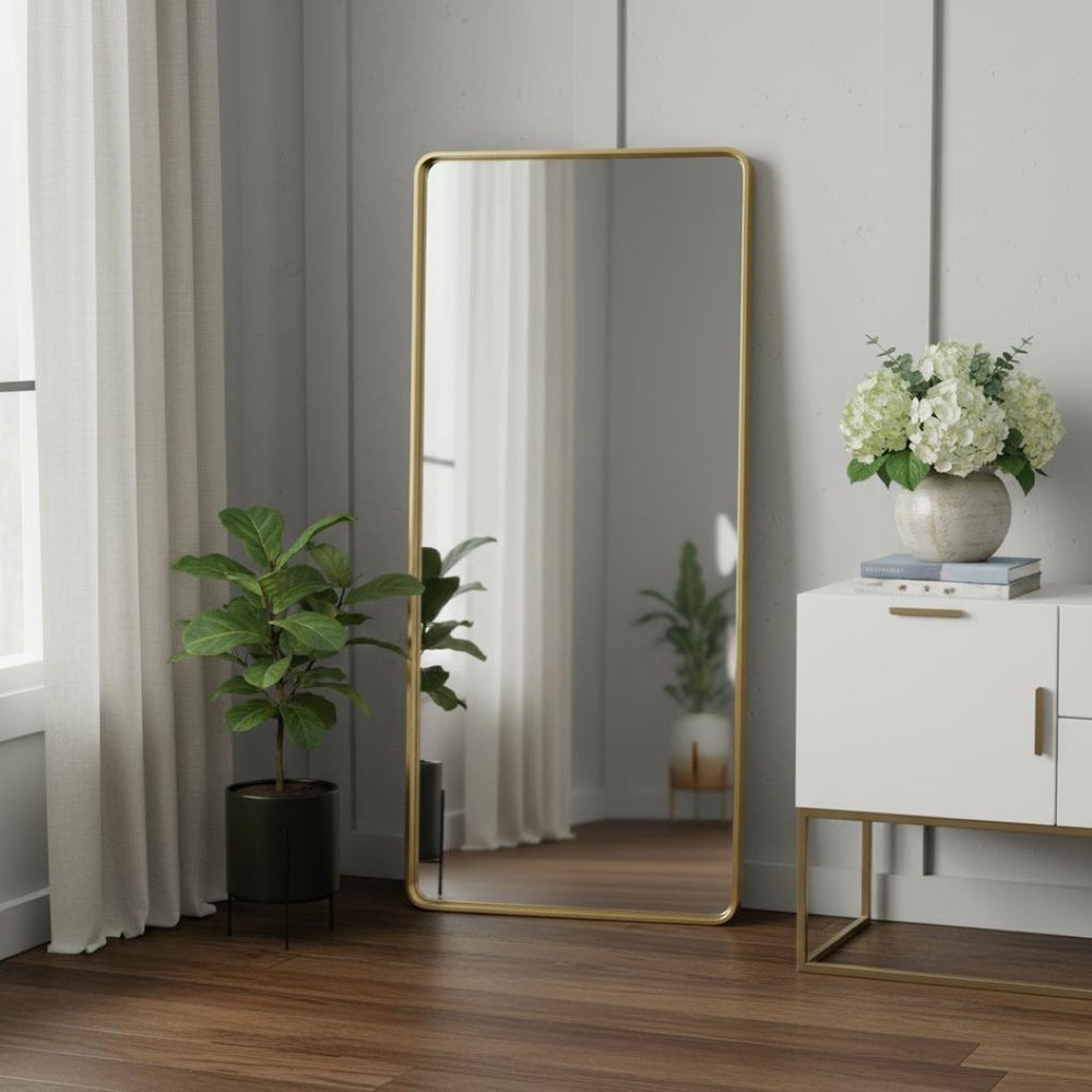 HomeRoots Black Aluminum Arch Accent Mirror - Elegant Freestanding Design for Bedrooms & Living Spaces 708738