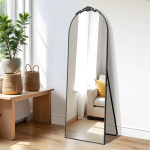 HomeRoots Gold Freestanding Arch Mirror with Ornate Frame - Elegant Gold Aluminum Design for Stylish Spaces 708739