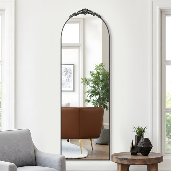 HomeRoots Gold Freestanding Arch Mirror with Ornate Frame - Elegant Gold Aluminum Design for Stylish Spaces 708739