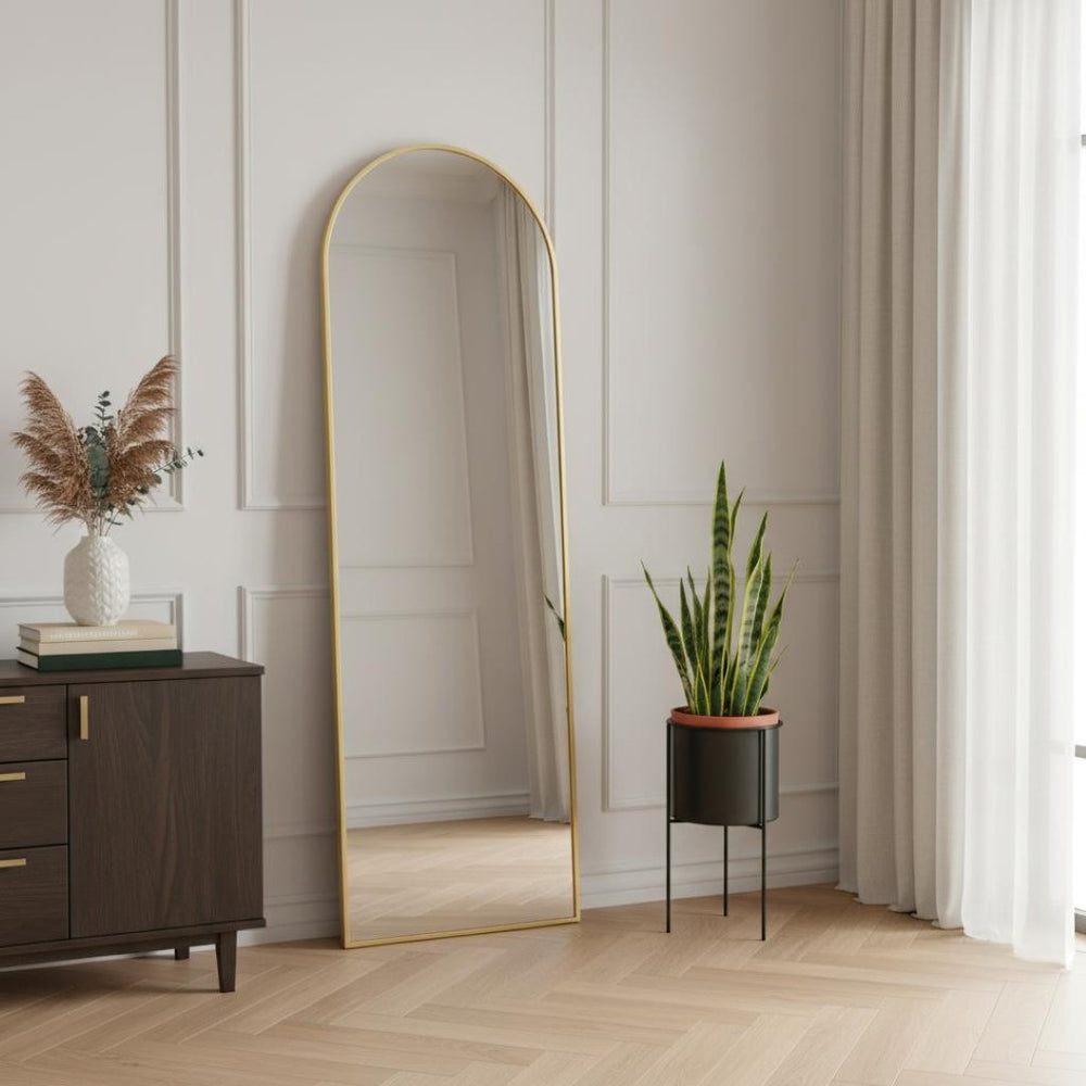 HomeRoots White Modern Lighted Full-Length Mirror - Frameless Design for Wall Mount or Freestanding Use 708740