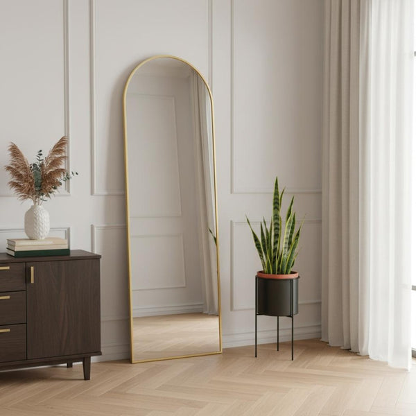HomeRoots White Modern Lighted Full-Length Mirror - Frameless Design for Wall Mount or Freestanding Use 708740