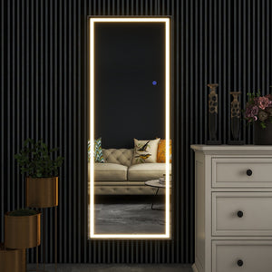HomeRoots White Wood Arch Mirror with LED Lighting – Elegant Freestanding Accent for Any Room, Durable Design 708741