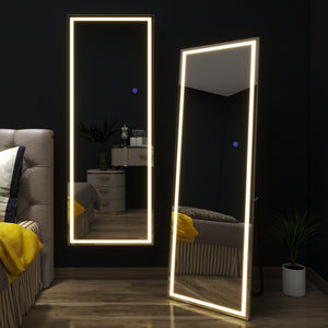 HomeRoots White Wood Arch Mirror with LED Lighting – Elegant Freestanding Accent for Any Room, Durable Design 708741