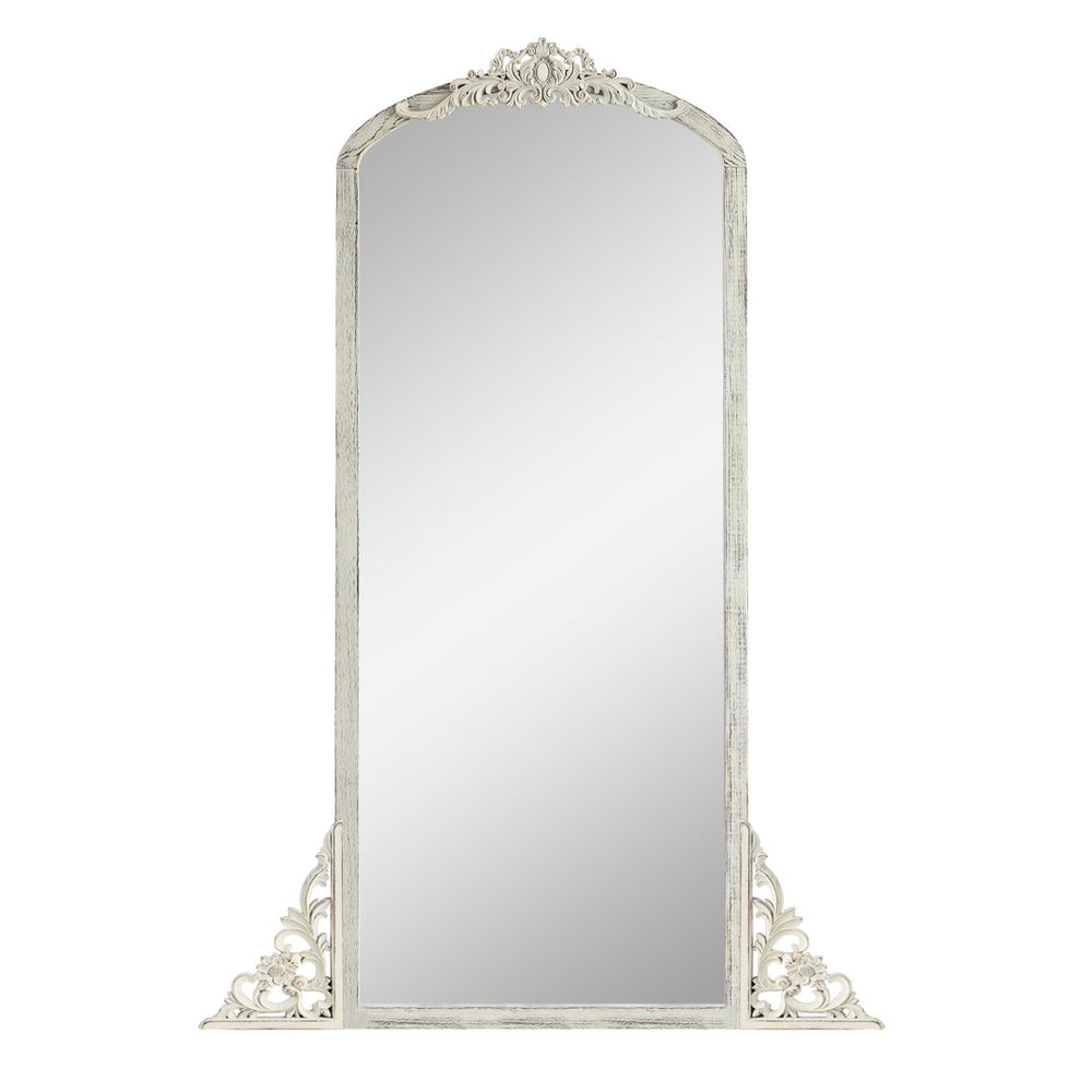HomeRoots Brown Freestanding Ornate Accent Mirror - Elegant Arched Design in Durable Aluminum Frame for Home Decor 708742