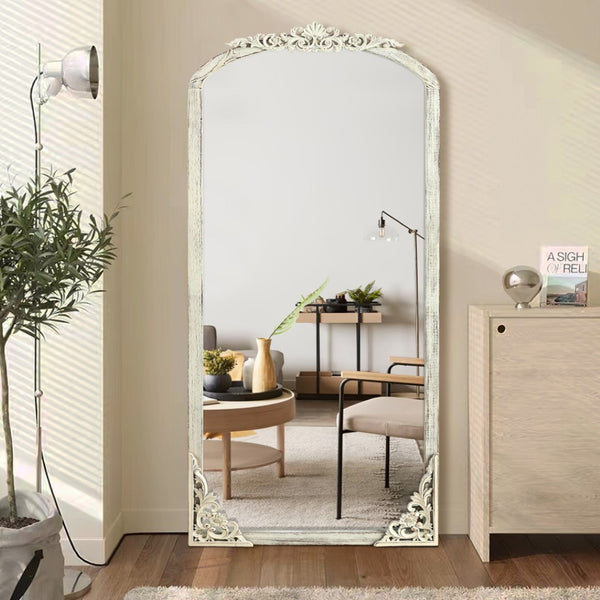 HomeRoots Brown Freestanding Ornate Accent Mirror - Elegant Arched Design in Durable Aluminum Frame for Home Decor 708742