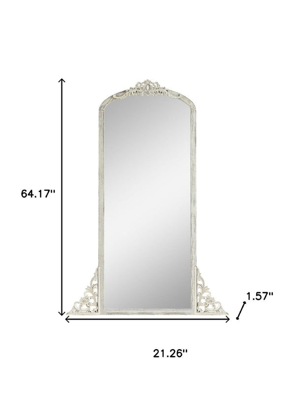 HomeRoots Brown Freestanding Ornate Accent Mirror - Elegant Arched Design in Durable Aluminum Frame for Home Decor 708742