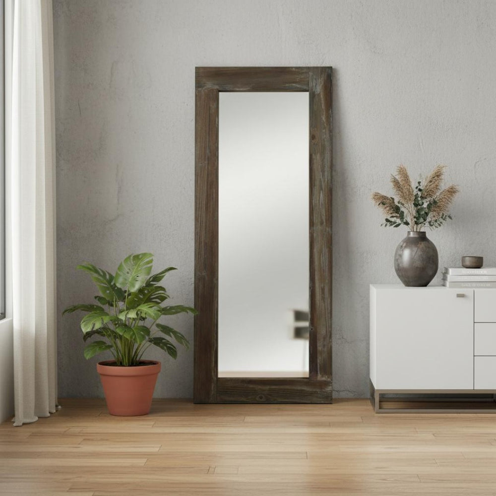 HomeRoots Brown Wood Freestanding Ornate Framed Accent Mirror – Elegant Design for Any Room's Décor Boost 708743