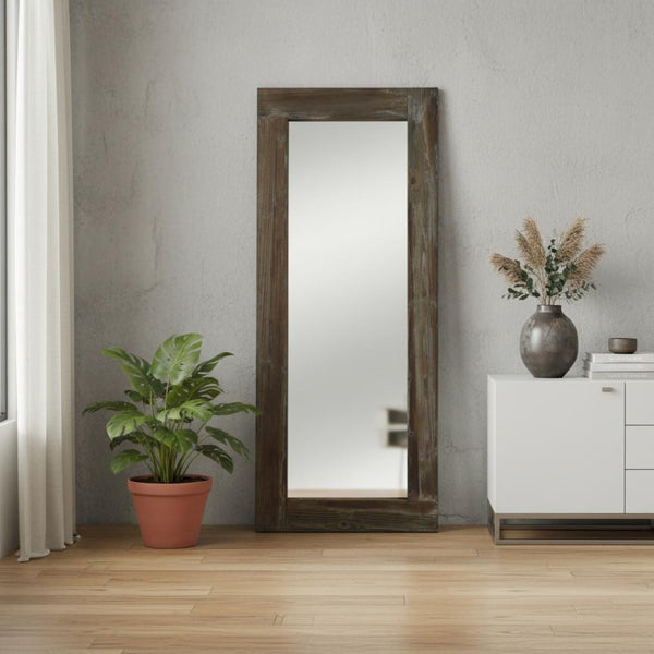 HomeRoots Brown Wood Freestanding Ornate Framed Accent Mirror – Elegant Design for Any Room's Décor Boost 708743