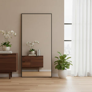 HomeRoots Black Aluminum Arch Accent Mirror - Freestanding Ornate Frame for Stylish Entryways & Bedrooms 708746
