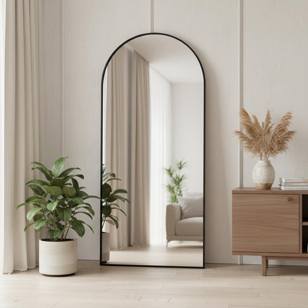 HomeRoots Gold Ornate Framed Freestanding Accent Mirror - Arched Design for Elegant Home Decor & Illumination 708747