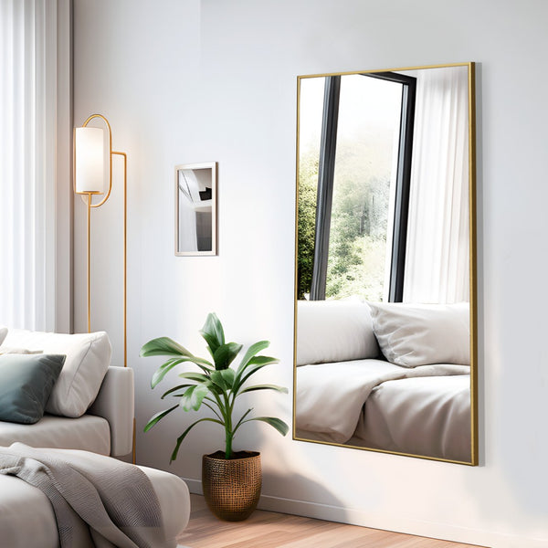 HomeRoots Gold Freestanding Ornate Accent Mirror - Elegant Aluminum Frame, Premium Glass, Versatile Decor Piece 708748
