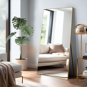 HomeRoots Gold Freestanding Ornate Accent Mirror - Elegant Aluminum Frame, Premium Glass, Versatile Decor Piece 708748