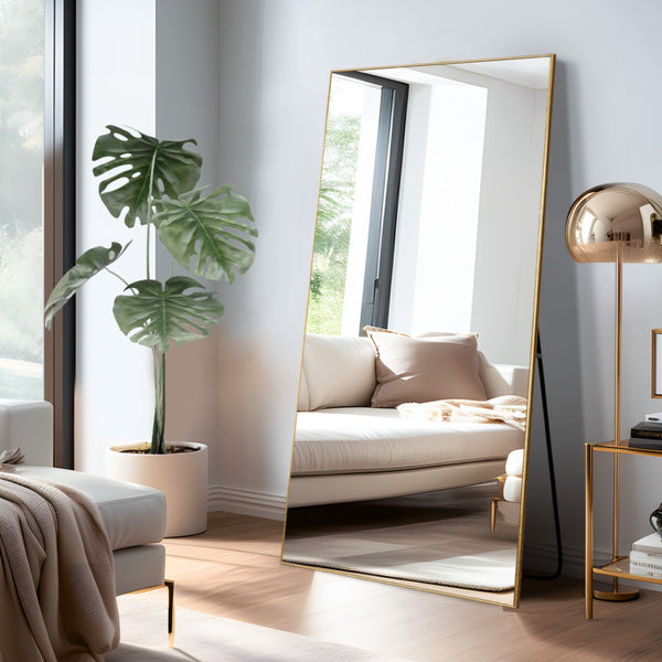 HomeRoots Gold Freestanding Ornate Accent Mirror - Elegant Aluminum Frame, Premium Glass, Versatile Decor Piece 708748