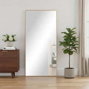 HomeRoots Gold Freestanding Ornate Accent Mirror - Elegant Aluminum Frame, Premium Glass, Versatile Decor Piece 708748