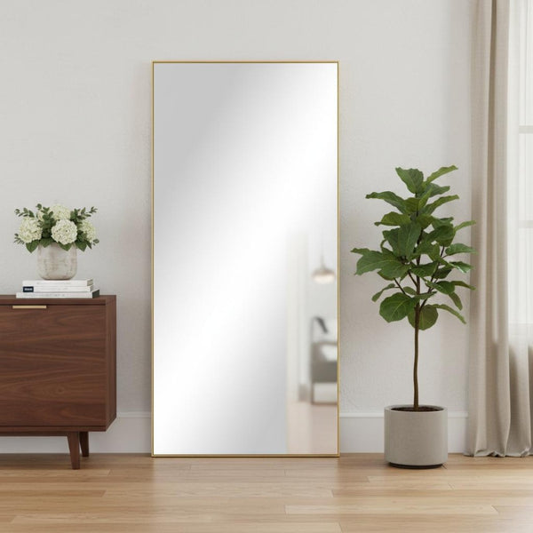 HomeRoots Gold Freestanding Ornate Accent Mirror - Elegant Aluminum Frame, Premium Glass, Versatile Decor Piece 708748