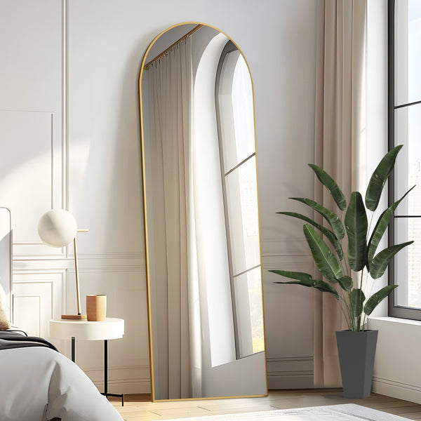 HomeRoots Black Arched Freestanding Accent Mirror with Ornate Frame - Elevate Your Space with Style & Elegance 708750