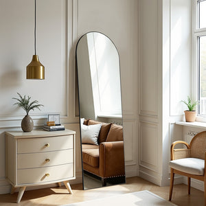 HomeRoots Gold Aluminum Arch Mirror – Elegant Freestanding Accent with Ornate Frame for Home Décor & Style 708754