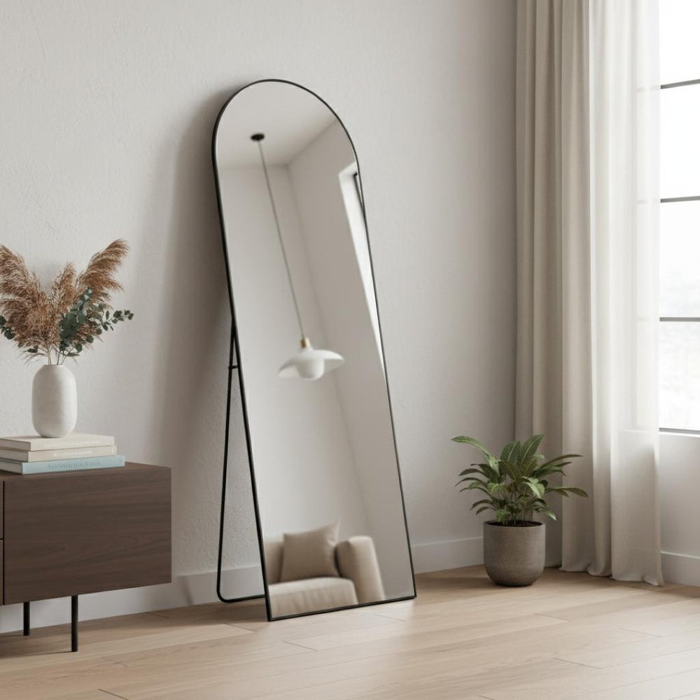 HomeRoots Gold Aluminum Arch Mirror – Elegant Freestanding Accent with Ornate Frame for Home Décor & Style 708754