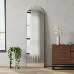 HomeRoots Gold Arched Freestanding Accent Mirror with Ornate Frame – Elegant Design for Any Room Decor 708755