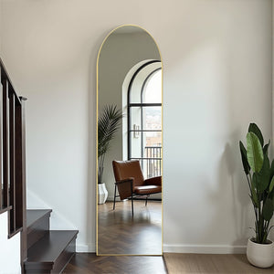 HomeRoots Gold Arched Freestanding Accent Mirror with Ornate Frame – Elegant Design for Any Room Decor 708755