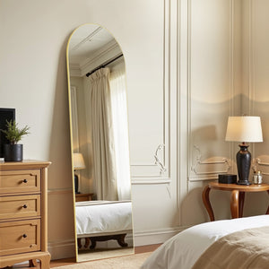 HomeRoots Gold Arched Freestanding Accent Mirror with Ornate Frame – Elegant Design for Any Room Decor 708755