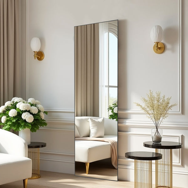 HomeRoots Black Aluminum Freestanding Ornate Framed Full-Length Mirror - Elegant Accent for Any Room 708757