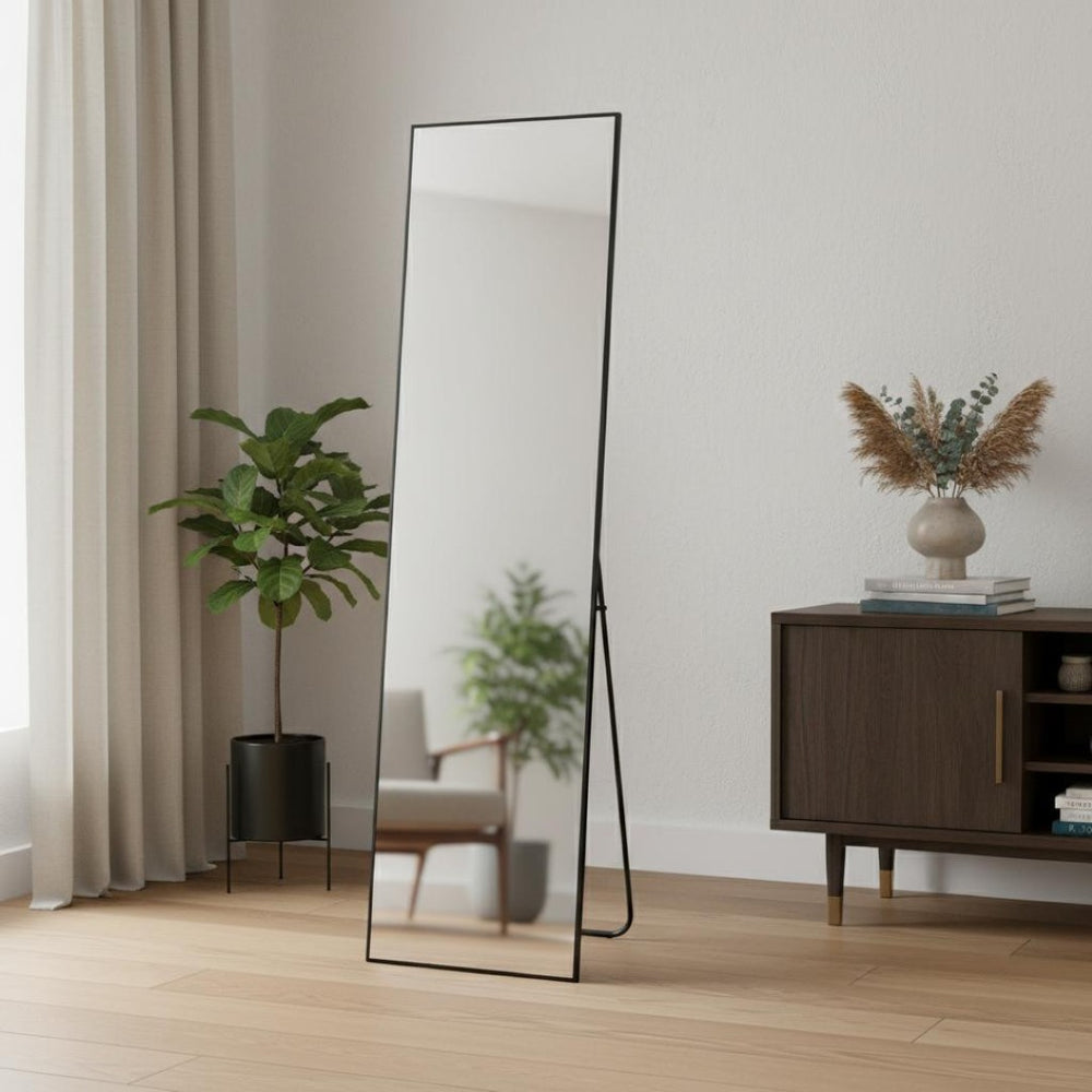 HomeRoots Black Aluminum Freestanding Ornate Framed Full-Length Mirror - Elegant Accent for Any Room 708757