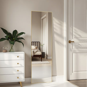 HomeRoots Gold Freestanding Ornate Accent Mirror - Elegant Aluminum Frame for Bedrooms, Entryways & More 708759