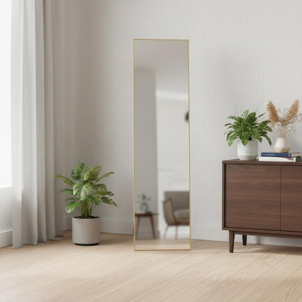 HomeRoots Gold Freestanding Ornate Accent Mirror - Elegant Aluminum Frame for Bedrooms, Entryways & More 708759