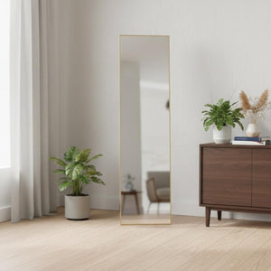 HomeRoots Gold Freestanding Ornate Accent Mirror - Elegant Aluminum Frame for Bedrooms, Entryways & More 708759