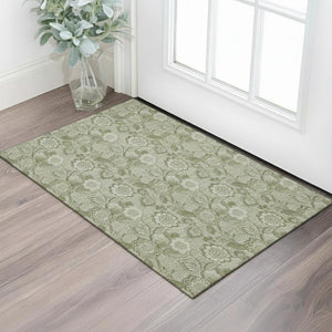HomeRoots 5' X 8' Stylish Artichoke Green Floral Area Rug - Washable, UV-Protected & Pet-Friendly Design! 708762