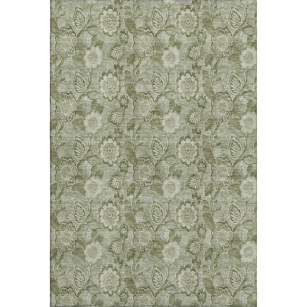 HomeRoots 5' X 8' Stylish Artichoke Green Floral Area Rug - Washable, UV-Protected & Pet-Friendly Design! 708762