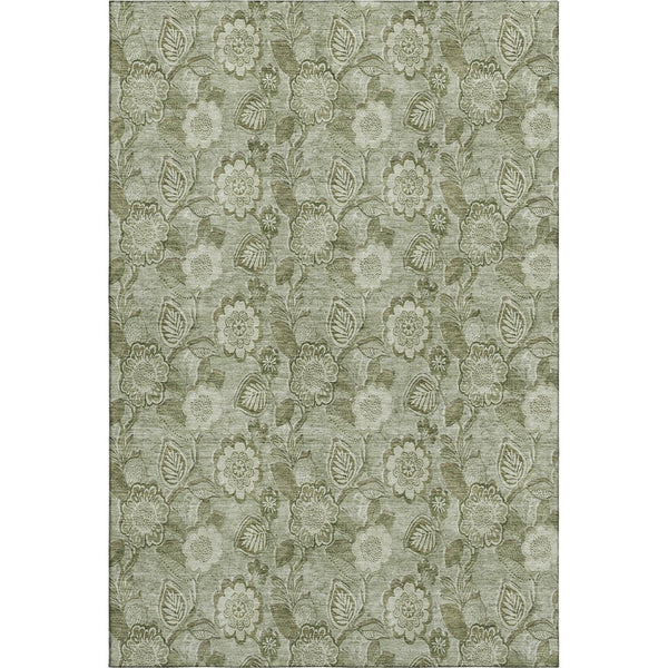 HomeRoots 5' X 8' Stylish Artichoke Green Floral Area Rug - Washable, UV-Protected & Pet-Friendly Design! 708762