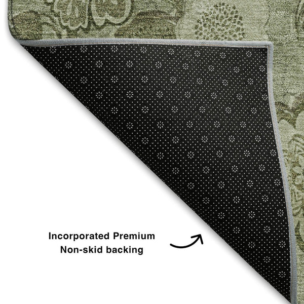 HomeRoots 8' Washable Floral Round Rug in Artichoke & Fern Green - UV Protected, Stain-Resistant Comfort 708763