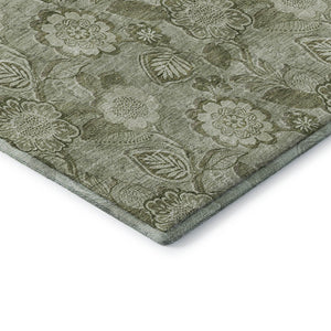 HomeRoots 8' Washable Floral Round Rug in Artichoke & Fern Green - UV Protected, Stain-Resistant Comfort 708763
