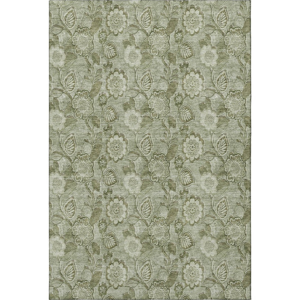 HomeRoots 8' Washable Floral Round Rug in Artichoke & Fern Green - UV Protected, Stain-Resistant Comfort 708763