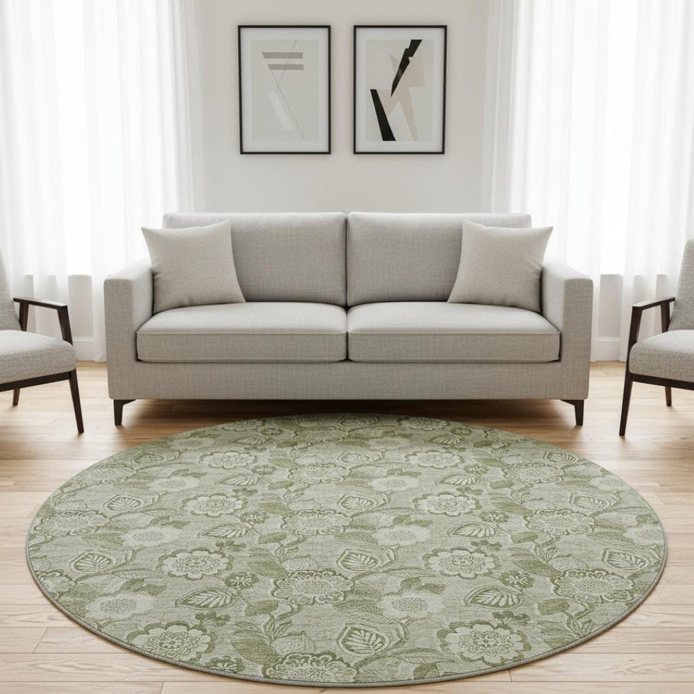 HomeRoots 8' X 10' Washable Floral Area Rug in Artichoke & Fern Green – UV Protected, Durable & Stylish! 708764