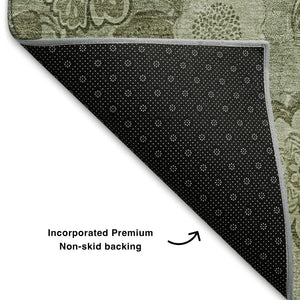 HomeRoots 8' X 10' Washable Floral Area Rug in Artichoke & Fern Green – UV Protected, Durable & Stylish! 708764
